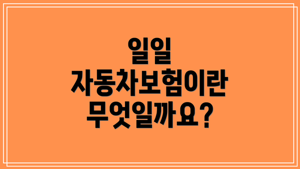 일일 자동차보험이란 무엇일까요?