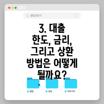 3. 대출 한도, 금리, 그리고 상환 방법은 어떻게 될까요?