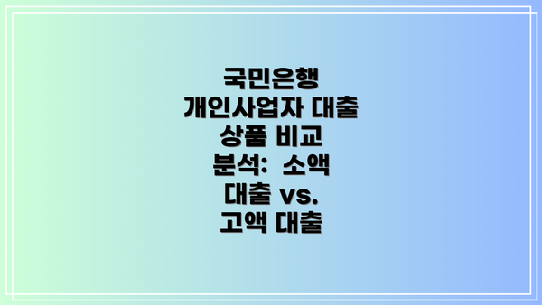 국민은행 개인사업자 대출 상품 비교 분석: 소액 대출 vs. 고액 대출