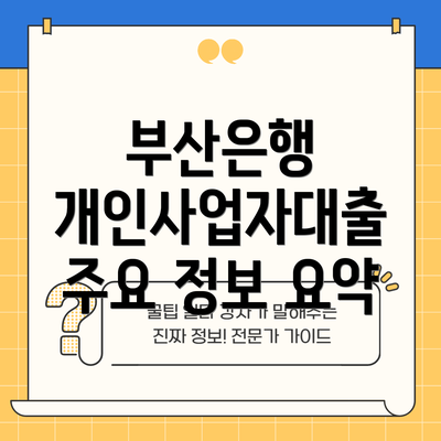 부산은행 개인사업자대출 주요 정보 요약