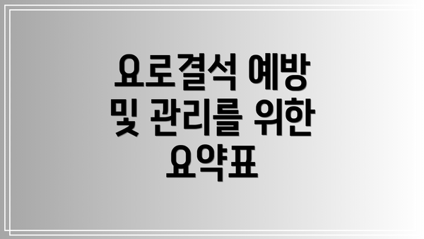 요로결석 예방 및 관리를 위한 요약표