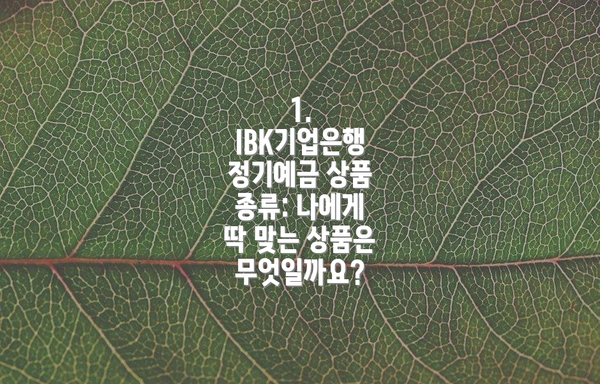 1. IBK기업은행 정기예금 상품 종류: 나에게 딱 맞는 상품은 무엇일까요?