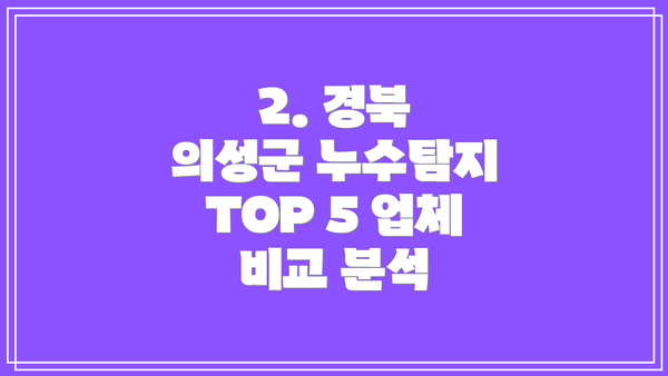 2. 경북 의성군 누수탐지 TOP 5 업체 비교 분석
