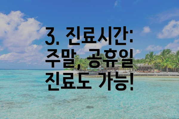 3. 진료시간: 주말, 공휴일 진료도 가능!