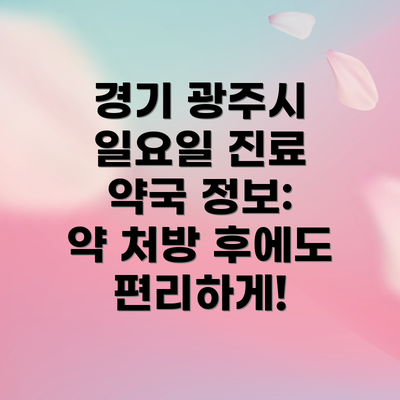 경기 광주시 일요일 진료 약국 정보: 약 처방 후에도 편리하게!