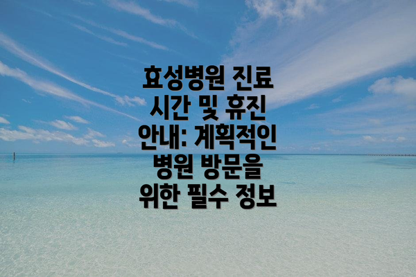 효성병원 진료 시간 및 휴진 안내: 계획적인 병원 방문을 위한 필수 정보